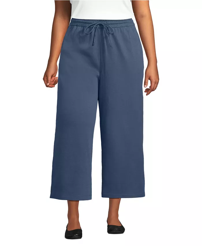 

Женские спортивные трикотажные укороченные брюки с эластичной талией и широкими штанинами Lands' End, синий