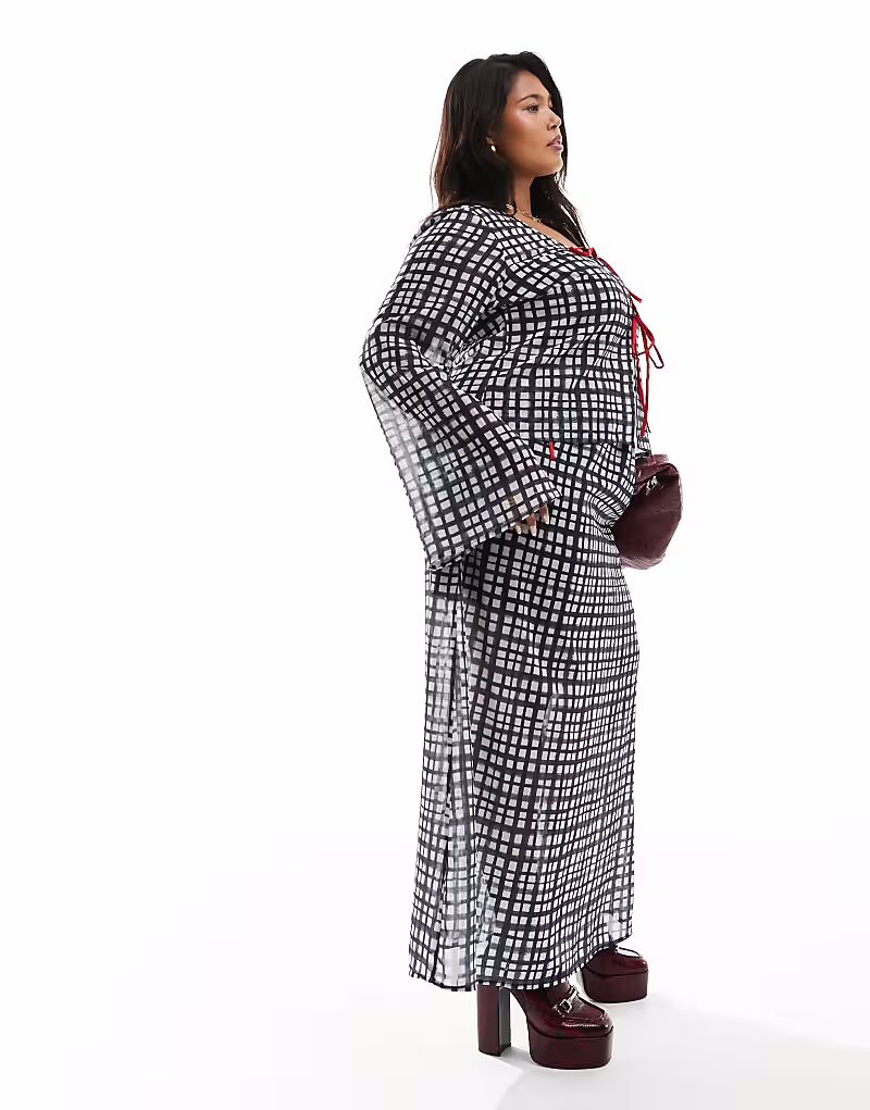 

Эксклюзивная макси-юбка Plus Holly Wynne в серую клетку Renee Studio