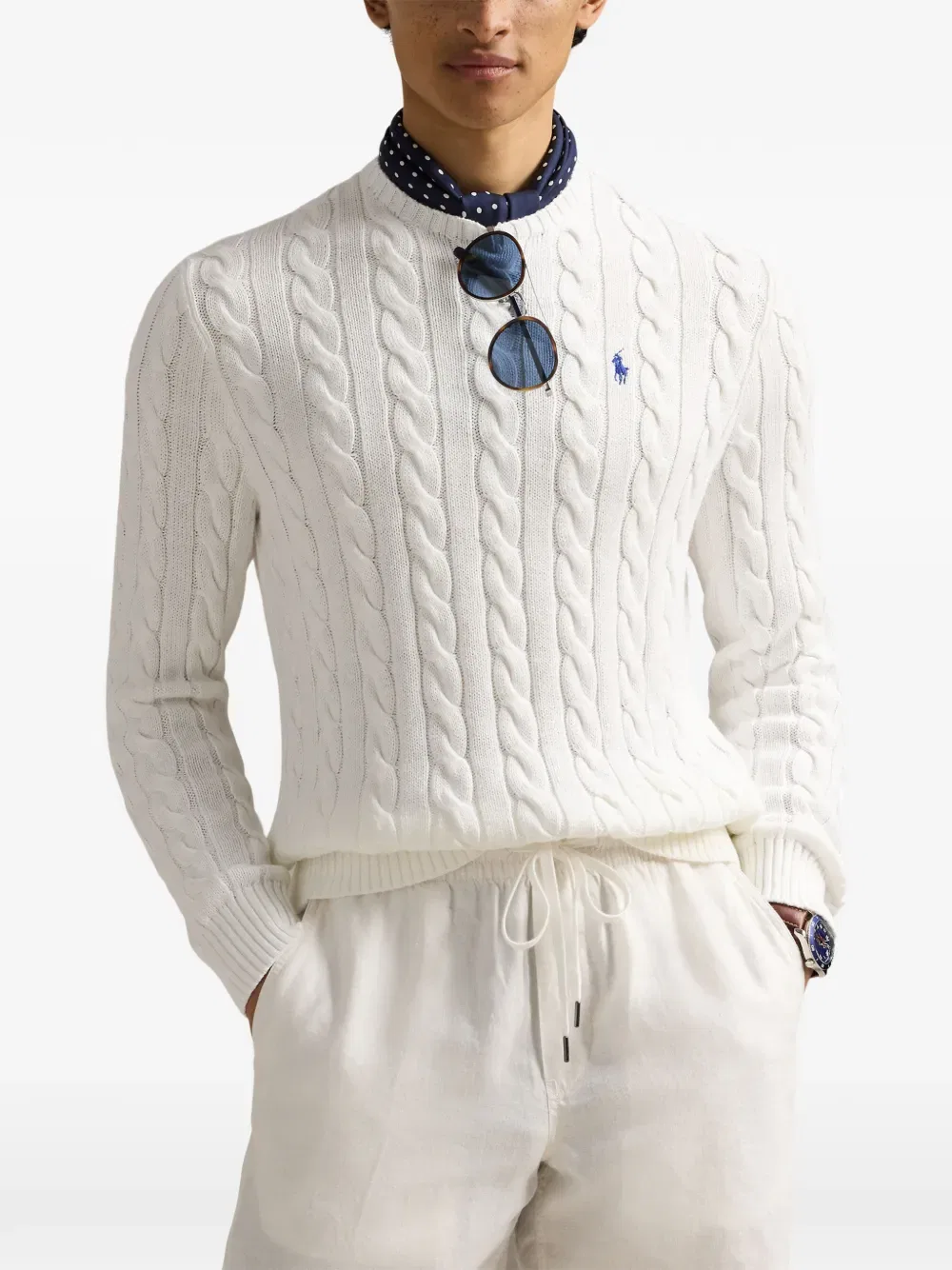 Свитер крупной вязки с вышитым логотипом Polo Ralph Lauren, белый — фото 3