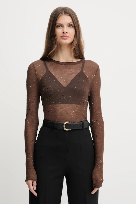 

Льняной свитер Pinko, коричневый