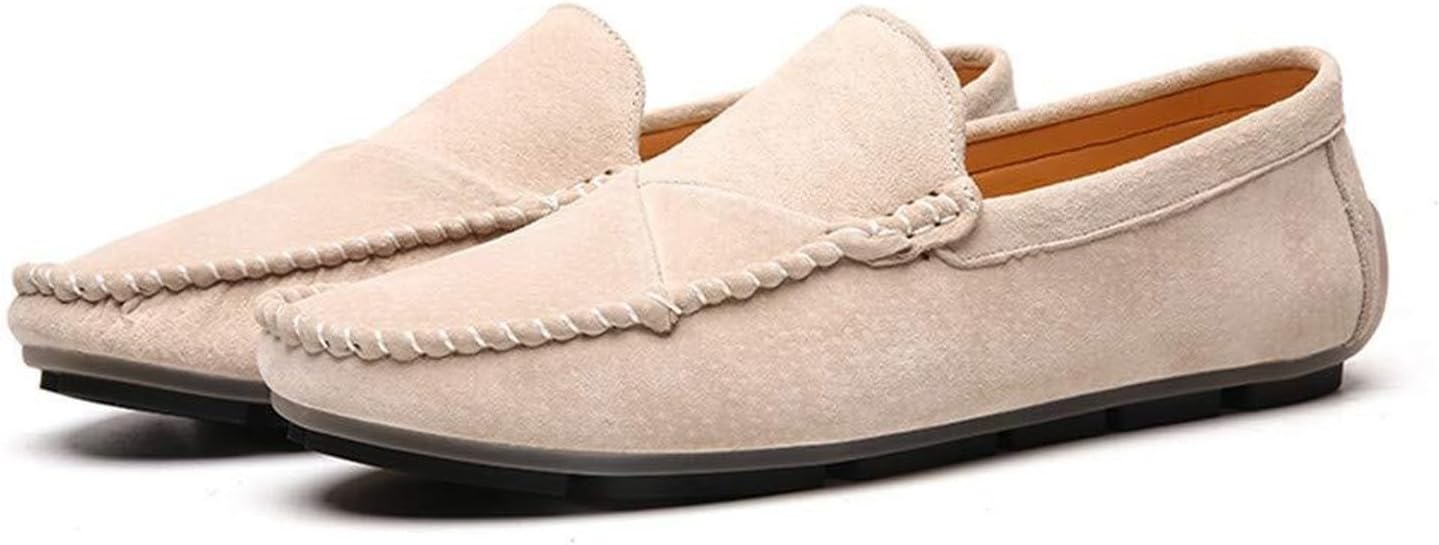 

Мужские мягкие замшевые лоферы, комфортные круглые плоские мокасины, обувь и прогулок на улице, ручная работа, повседневная обувь для мужчин Generic, бежевый
