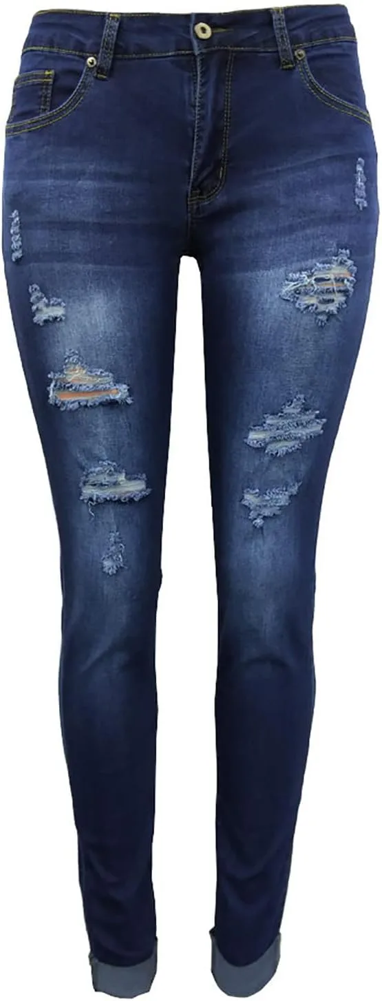Скинни джинсы для женщин с потертостями и разрывами, низкая посадка, Slim Fit, Stretchy, Plus Size — фото 3