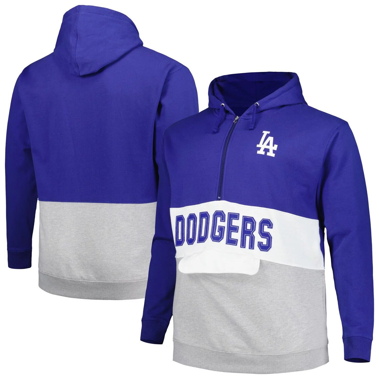 

Мужская королевская/белая флисовая толстовка с капюшоном Los Angeles Dodgers Big & Tall с молнией до половины