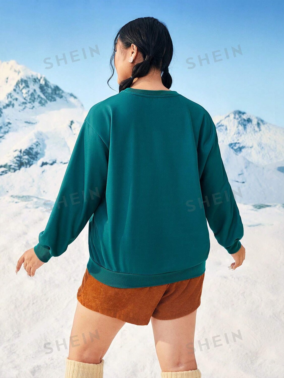 

Толстовка Shein Plus с заниженными плечами, зеленый