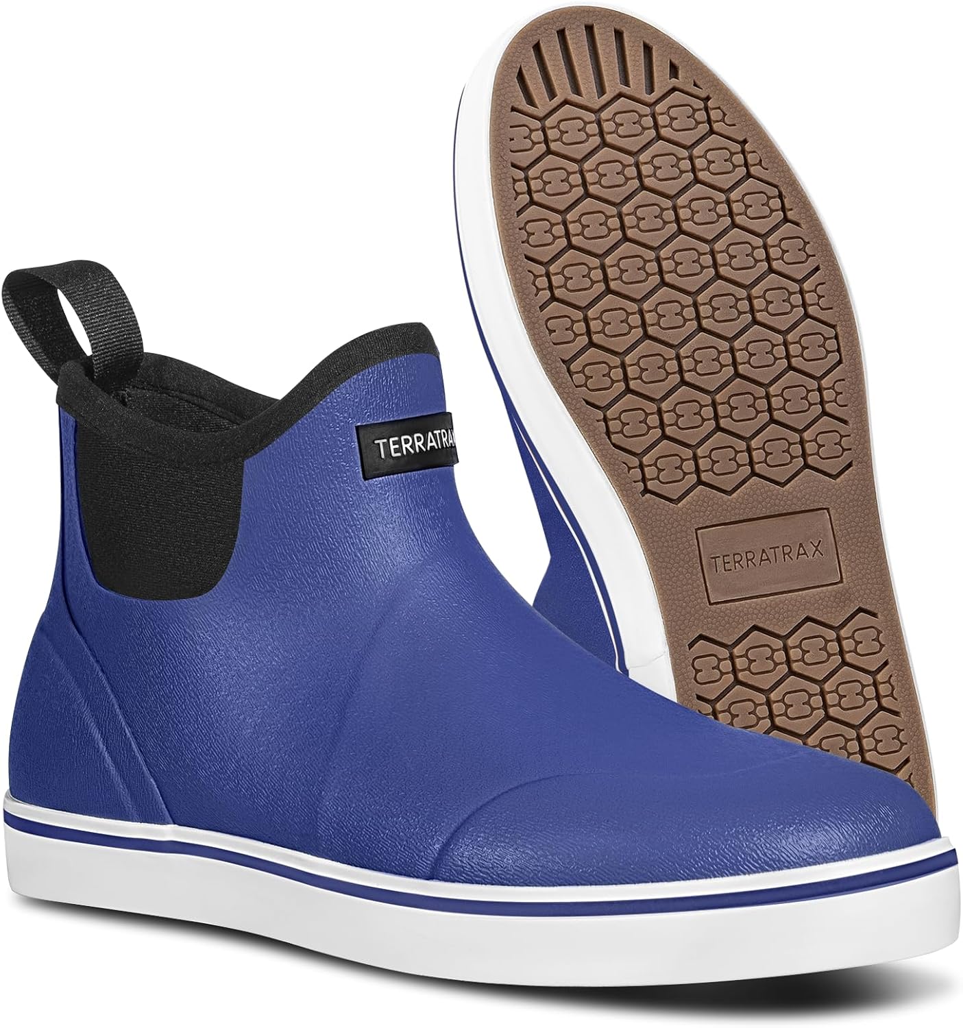 

Мужские водонепроницаемые ботинки TerraTrax - дождевые ботинки с неопрена 3,5 мм и стелькой из памятью формы, Легко надеваемые противоскользящие резиновые обувь для рыбалки, садоводства и прогулок на лодке (размеры 7-14), синий