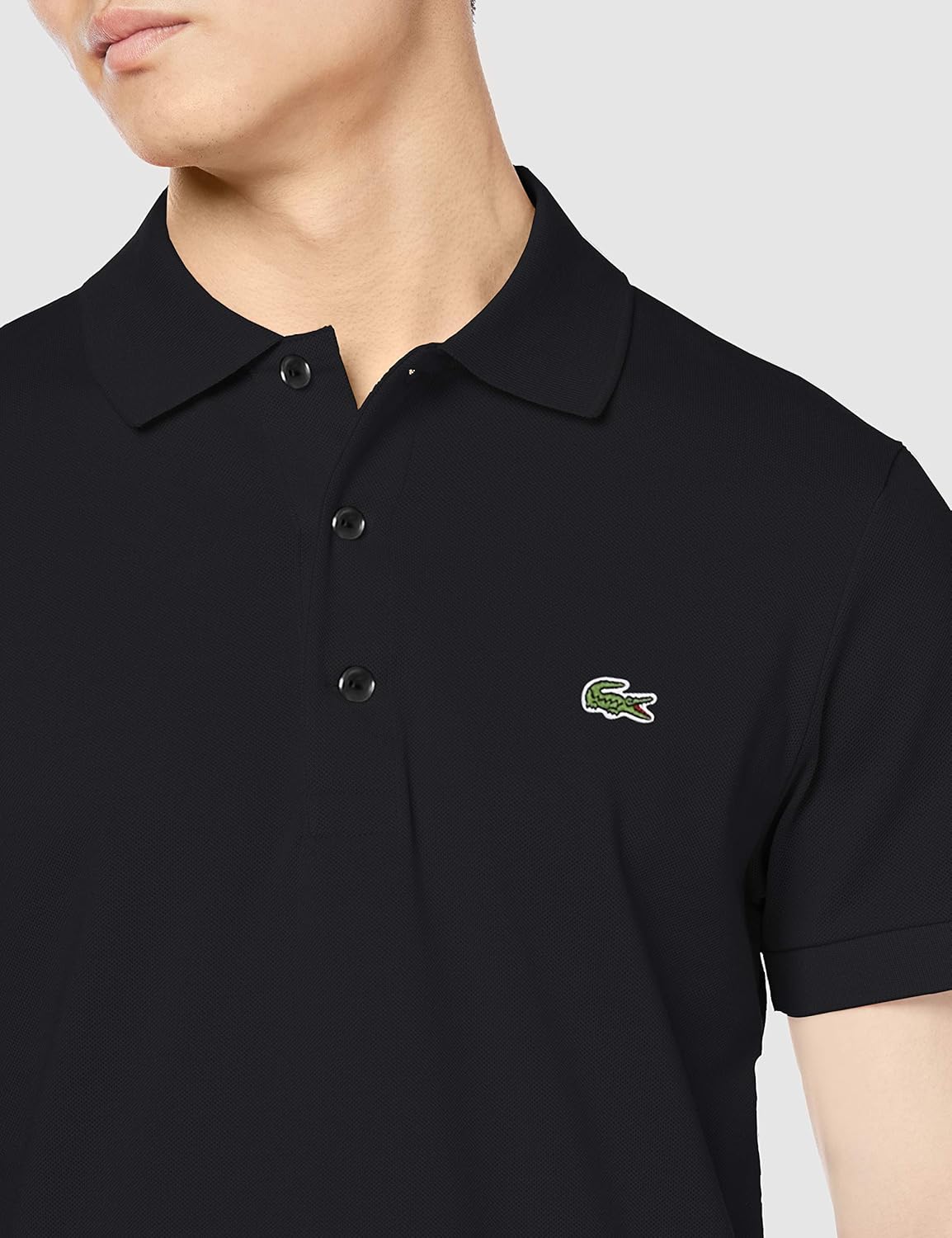 Официальная мужская поло-рубашка LACOSTE приталенного кроя, однотонная (с коротким рукавом), черный — фото 3