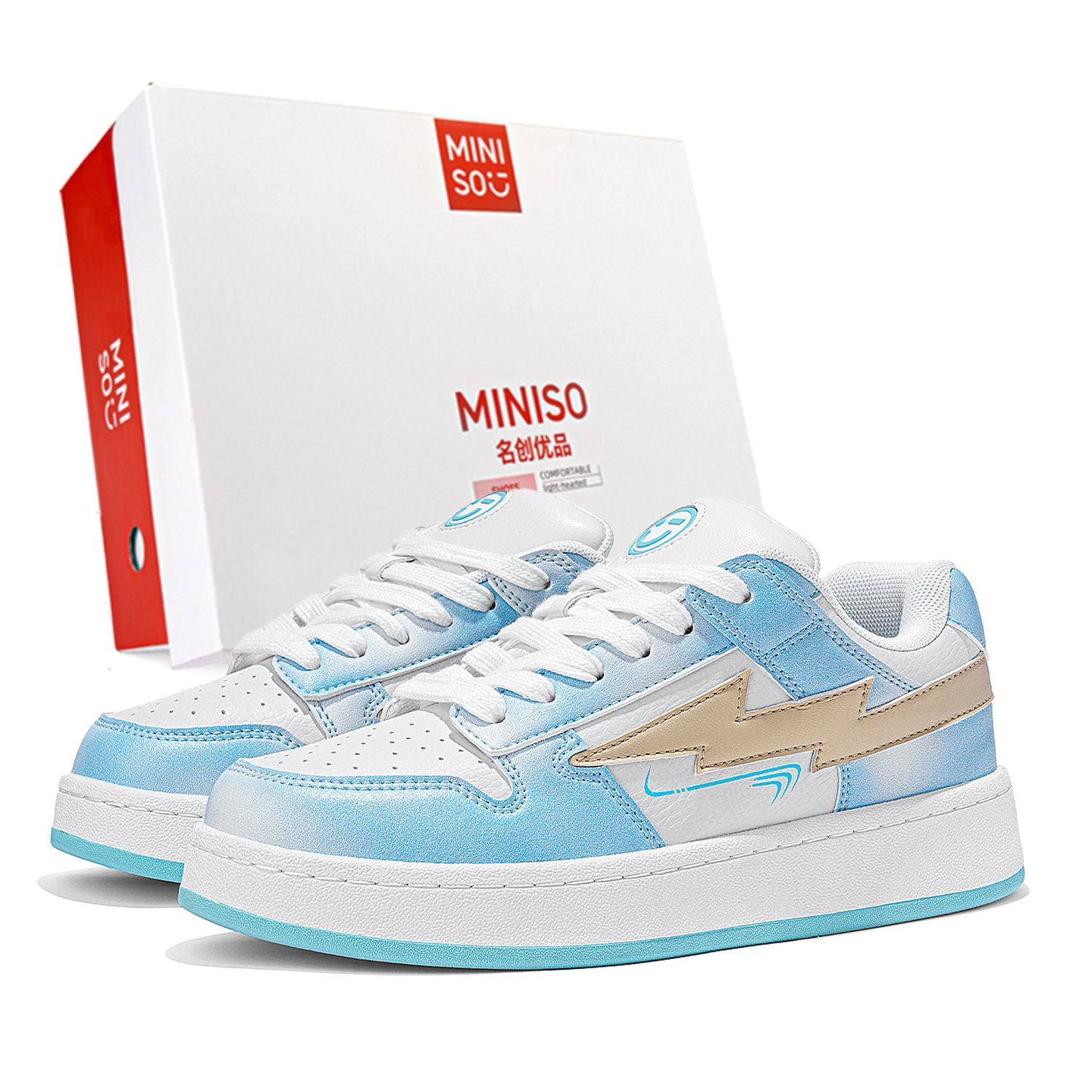 

MINISO Низкие скейтерские кроссовки унисекс бело-голубые, цвет White Blue