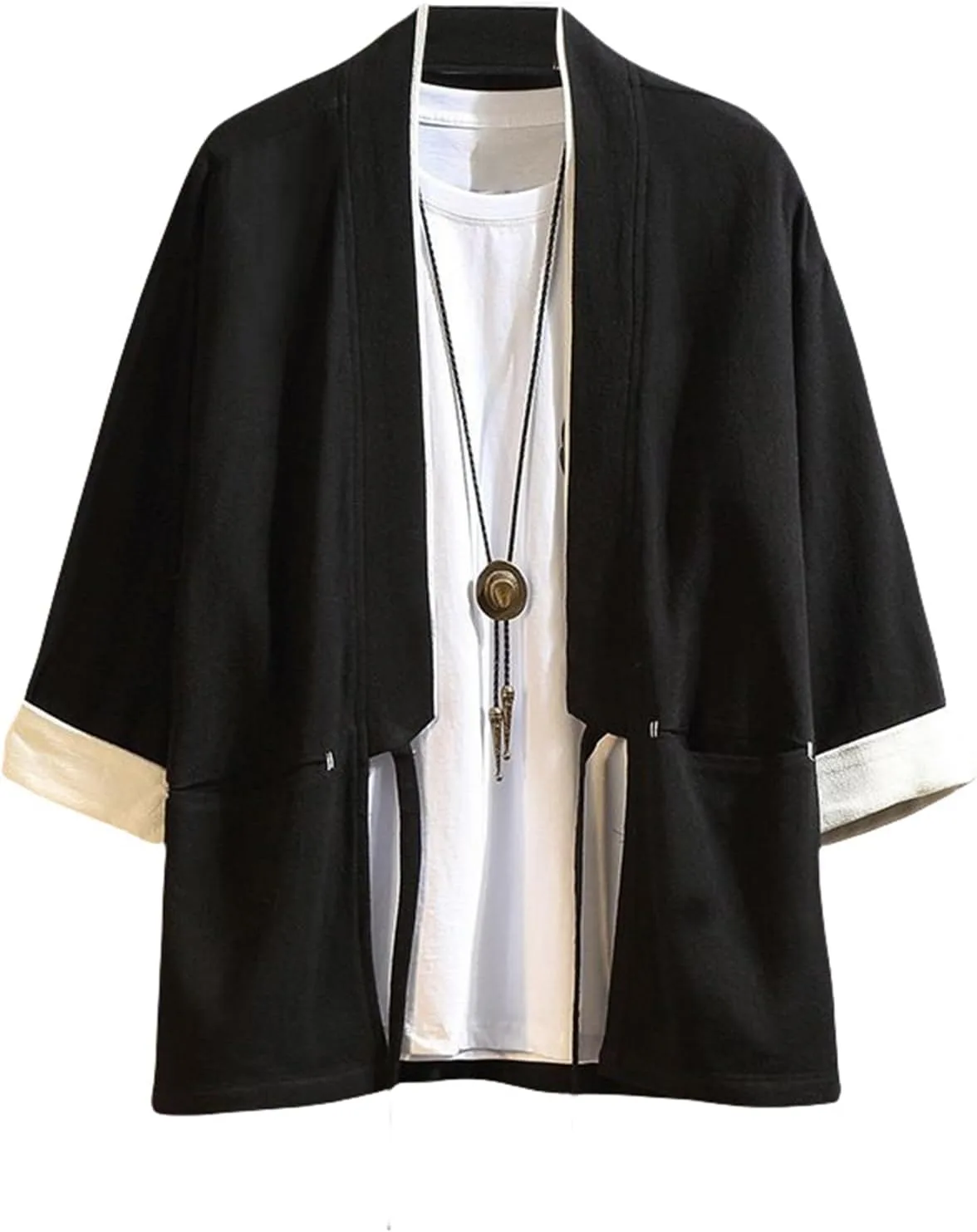 

Мужская летняя кардиган в китайском стиле с контрастными манжетами MQMYJSP