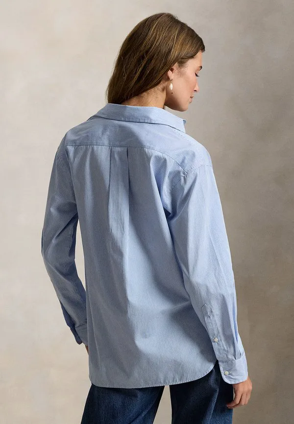 Свободная полосатая хлопковая рубашка-блузка на пуговицах Polo Ralph Lauren, 2000C Medium Blue White — фото 3