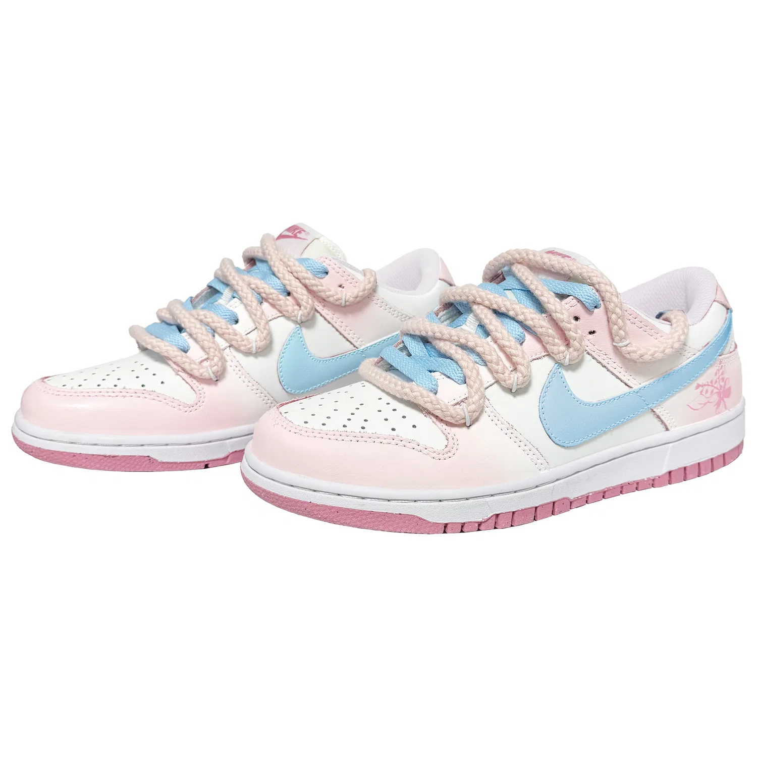Кроссовки для скейтбординга Dunk Floral Ages cushioning abrasion resistant slip resistant low top синий розовый подростковые Nike, Blue Pink — фото 4