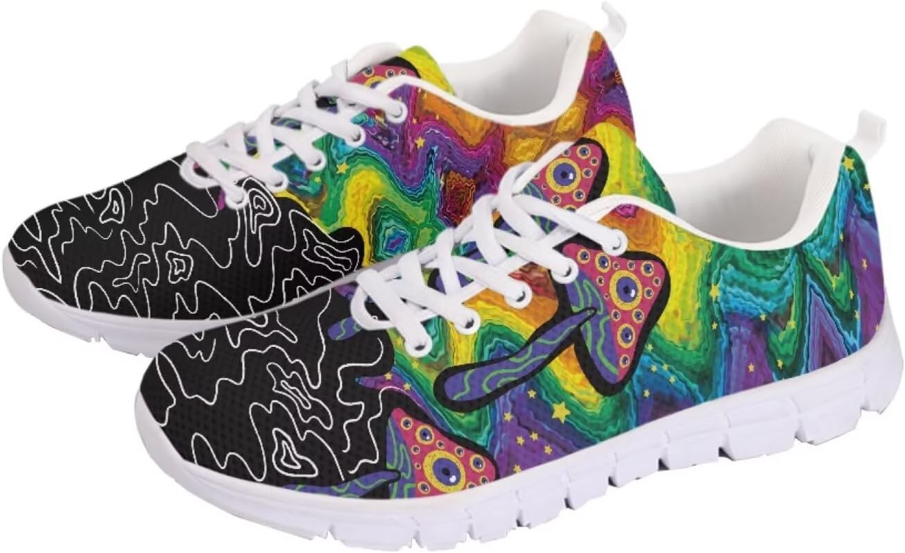 

Кроссовки GETELINSENG Унисекс для бега, легкая спортивная обувь с сеткой, шнуровкой, для тенниса и прогулок, Rainbow Mushroom