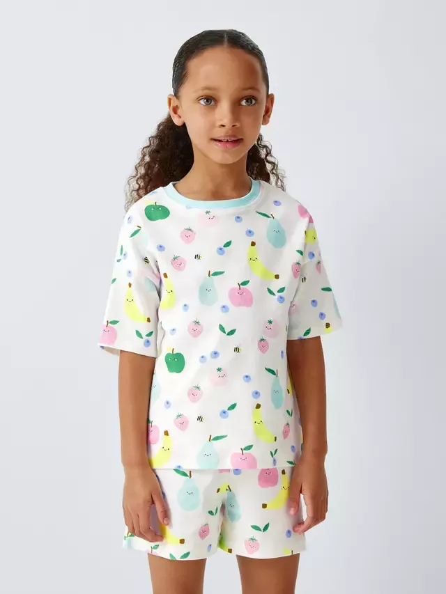 Детская короткая пижама Happy Fruits, белая с разноцветными вставками John Lewis