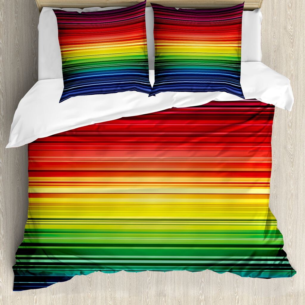 

ABAKUHAUS Пододеяльник с абстрактным рисунком, неоновые радужные полосы, защита от клещей, подходит для аллергиков с наволочками, 155 см x 220 см - 80 x 80 см, разноцветный
