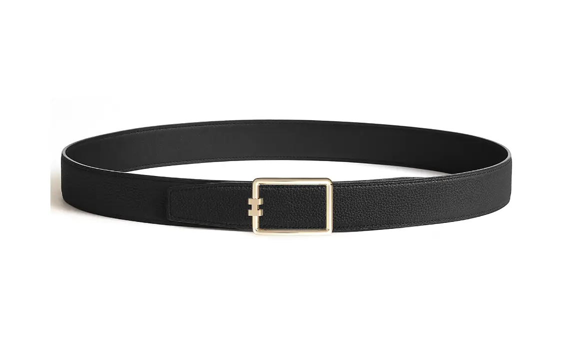 

HERMES Мужской черный ремень из телячьей кожи с латунной фурнитурой шириной 3 2 см, Black