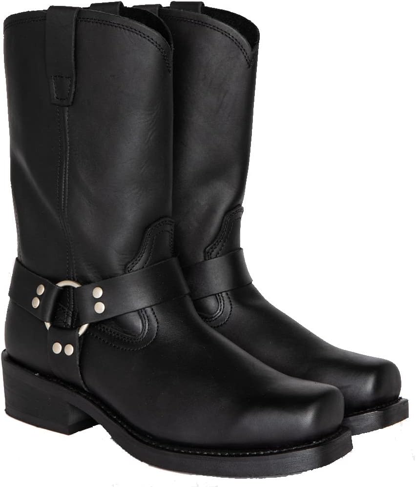 

Модные мужские кожаные мотоциклетные ботинки, военные ботинки, панк-обувь, мужские высокие ботинки до колена, защитная обувь Wogq, черный