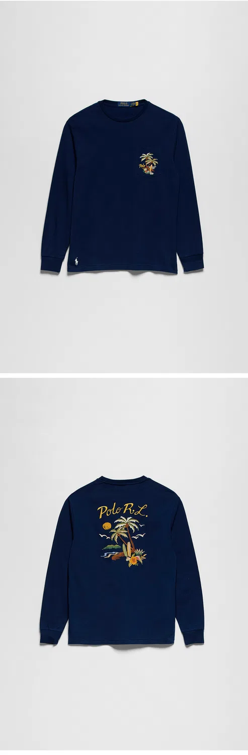 Мужская классическая футболка с вышивкой синяя от Polo Ralph Lauren — фото 3