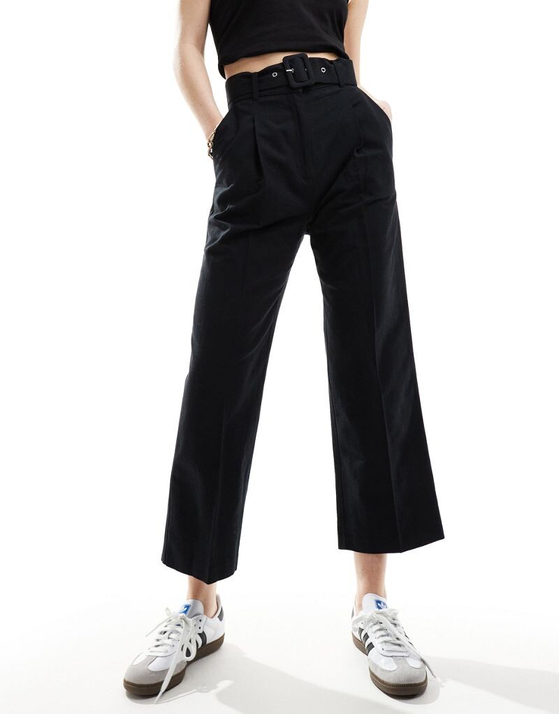 

ASOS DESIGN – черные приталенные брюки с льняным поясом