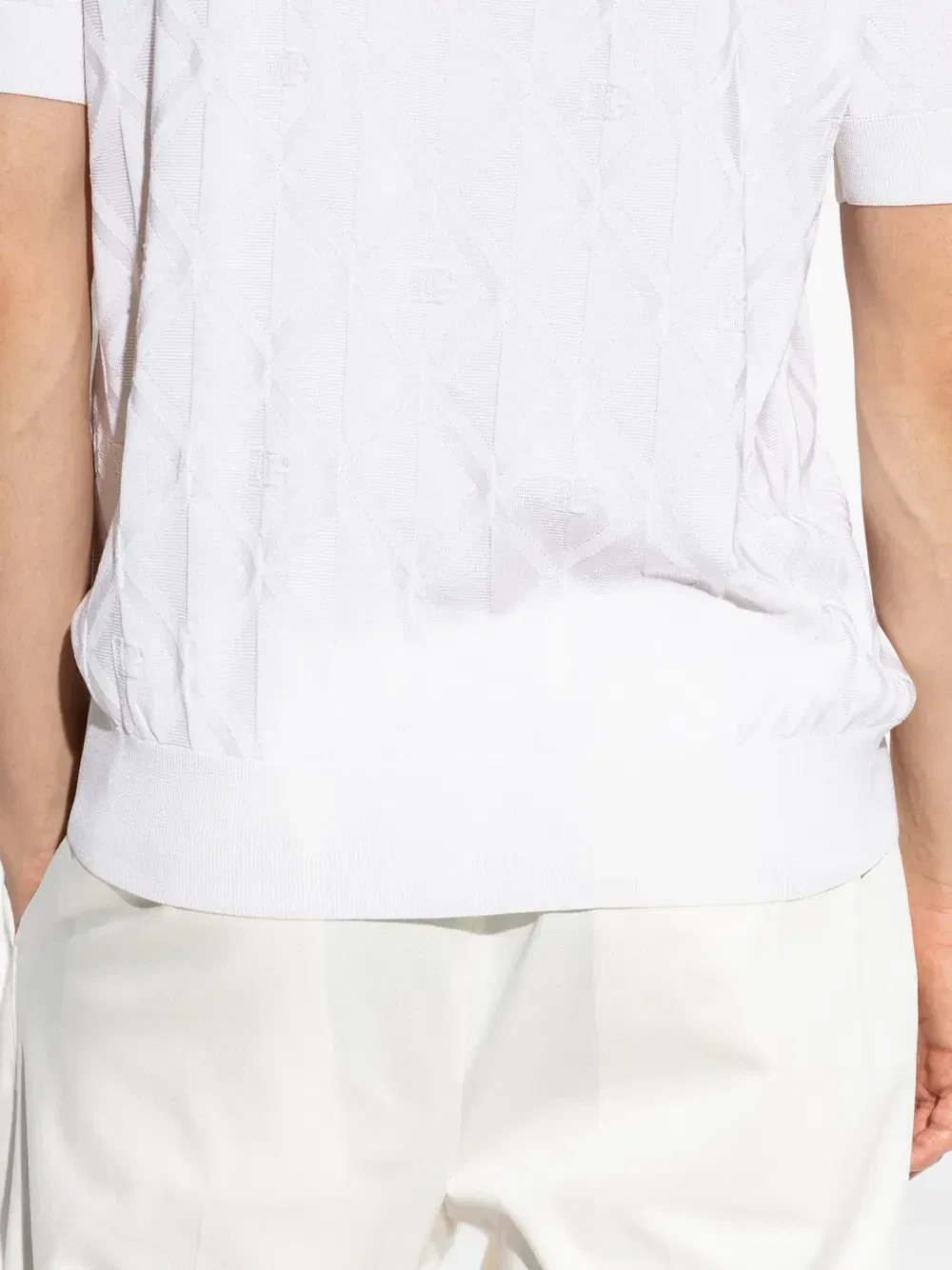 Поло с ромбовидным жаккардовым узором и логотипом DG DOLCE & GABBANA, белый — фото 4