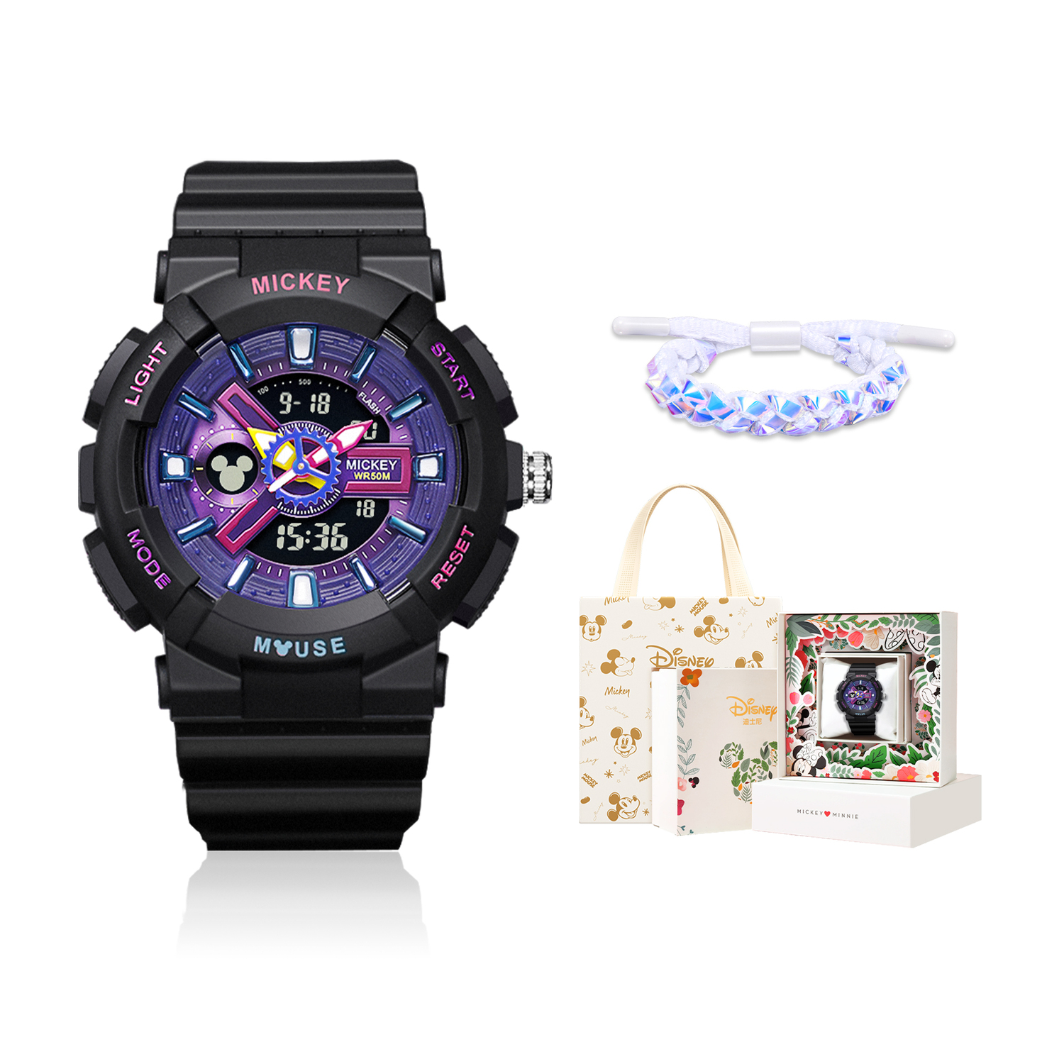 

Disney Микки серия наручные часы электроника + кварцевый механизм ремешок из резины унисекс фиолетовый циферблат