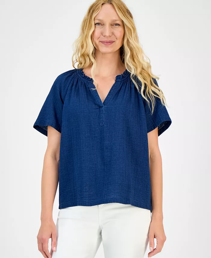 

Женский топ из хлопкового индиго с рукавами-крылышками Style & Co, синий