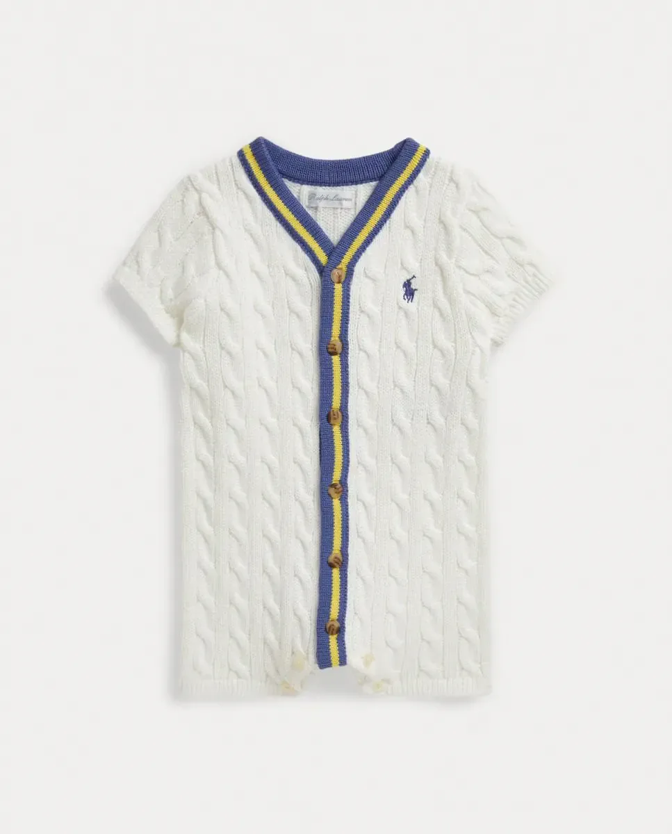 Мальчиковый детский комбинезон из хлопка с узором «косы» Polo Ralph Lauren, Blanco Roto
