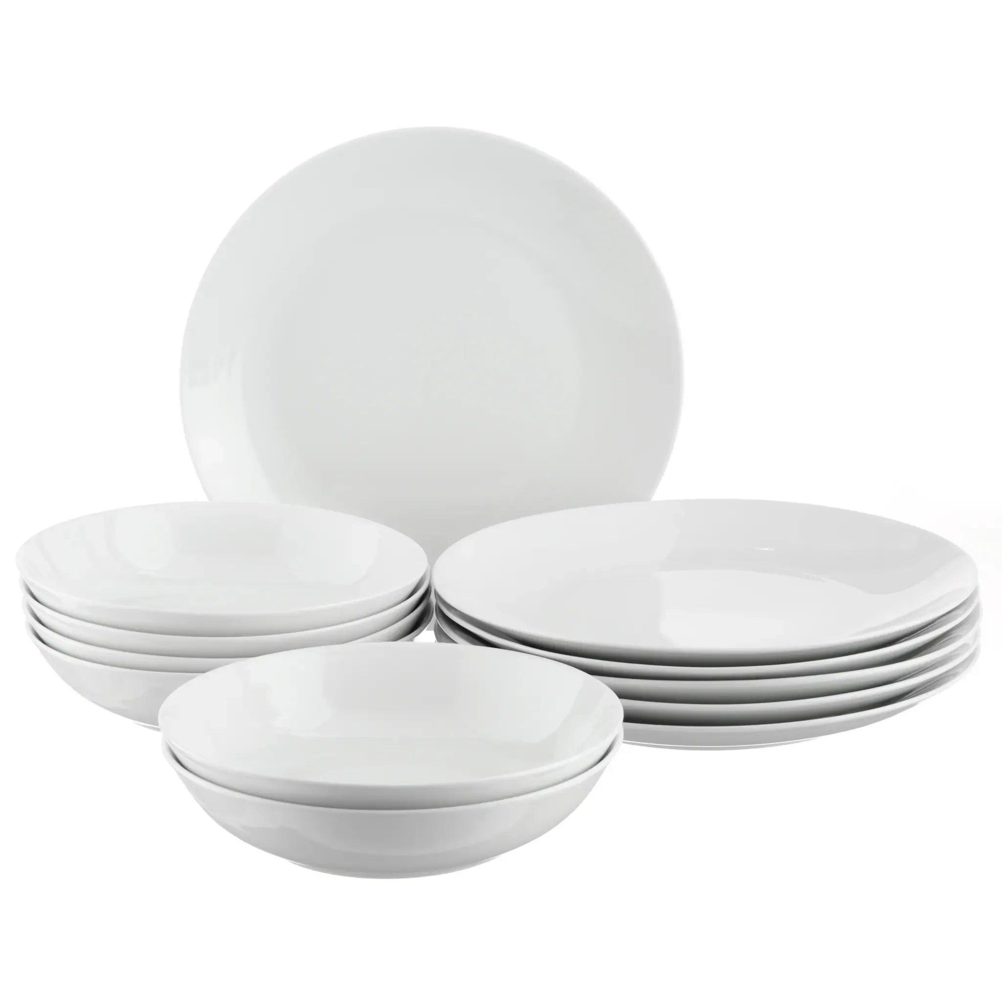 

Мой домашний обеденный сервиз «Анжи» (набор, 12 предметов, 6 обеденных тарелок, 6 суповых тарелок), набор посуды, гармоничная, модная форма купе My Home, белый