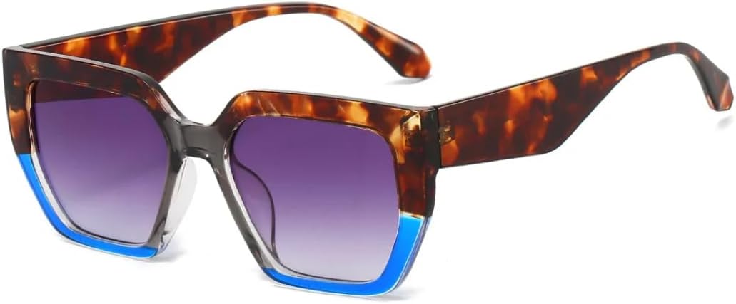 

Популярные модные квадратные солнцезащитные очки для женщин, ретро-очки с заклепками, мужские модные очки с леопардовым принтом и защитой от УФ-излучения UV400 TVTBBVV, Leopard Blue Gray