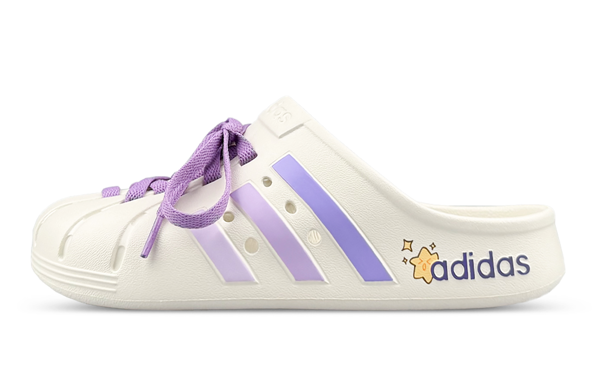 Adidas Адилетт закрытые нескользящие шлепанцы унисекс белый фиолетовый, цвет White Purple — фото 2