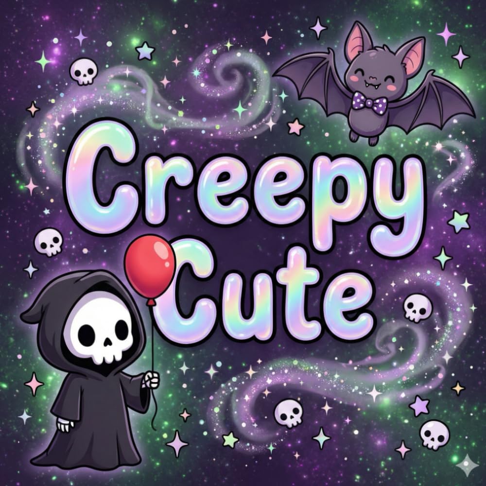 

Creepy Cute: A Pastel Goth Coloring Book: Adorably Spooky Kawaii Horror Coloring Pages for Teens and Adults | Midnight Edition with Black Backgrounds and Thick Lines (Independently published)