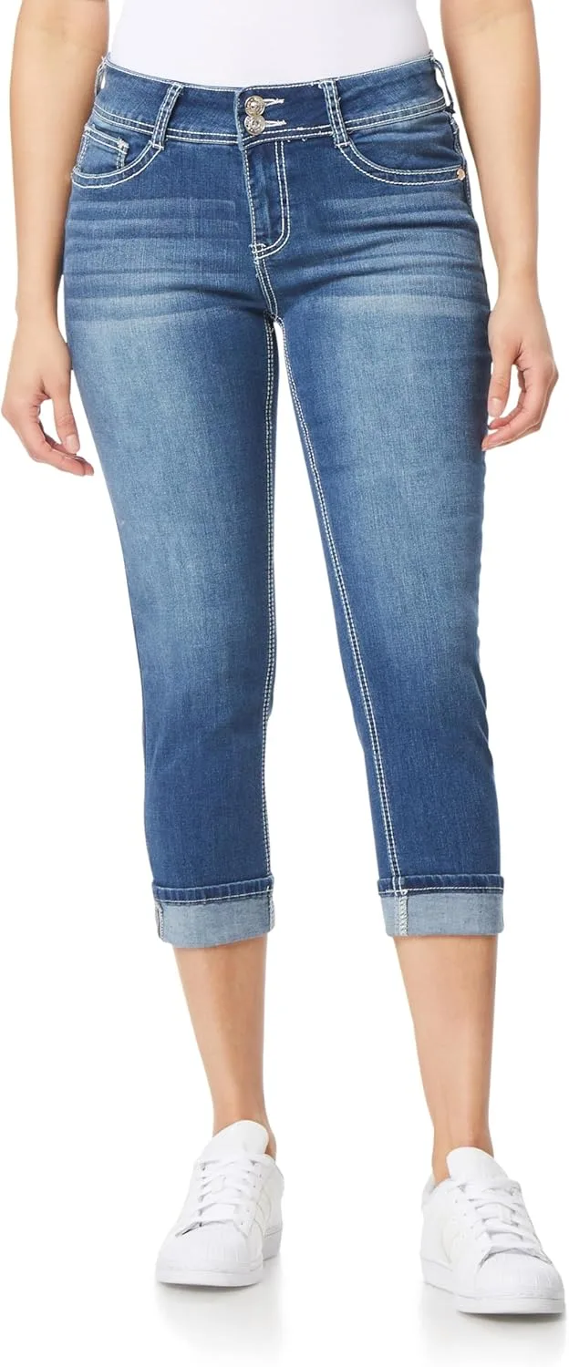 

WallFlower Women's Luscious Curvy 23.5" Crop Mid-Rise Bling Insta Stretch Juniors