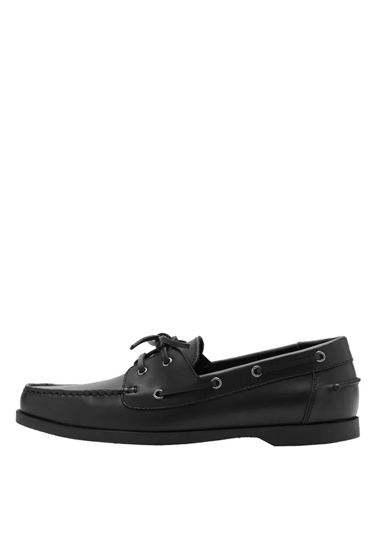 Туфли кожаные, морской стиль, Boat Shoes Mango Man, черный