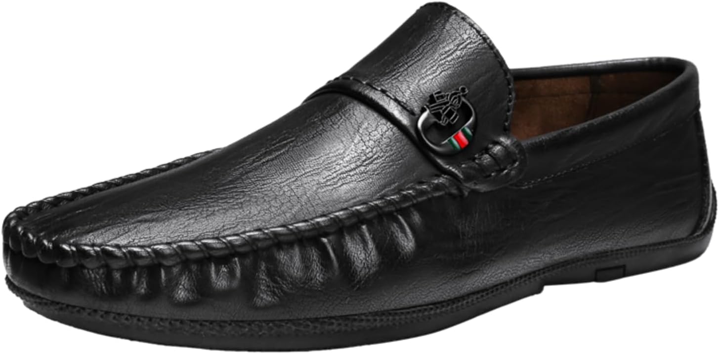 

Мужские черные кожаные лоферы, стильные обувь на плоской подошве с контрастной отделкой, комфортная и элегантная повседневная обувь Aokisx