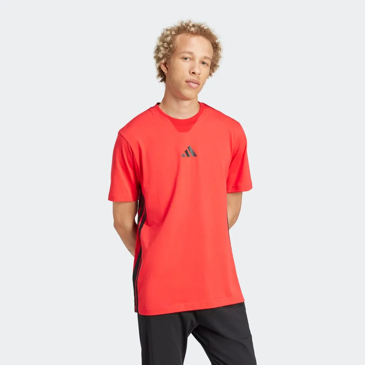 Мужская футболка Essentials Single Jersey с 3 полосками adidas, красный — фото 4