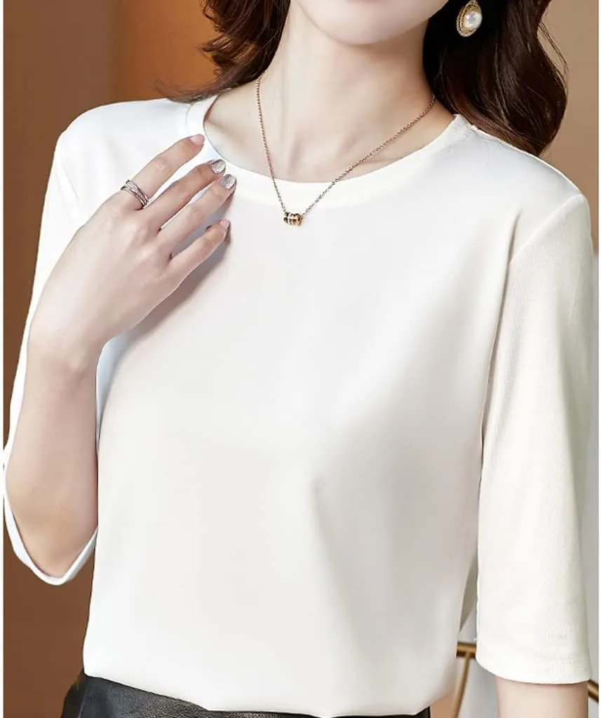 

Корейская модная шелковая футболка для женщин, винтажная атласная блузка с длинными рукавами GSGRTYJIO