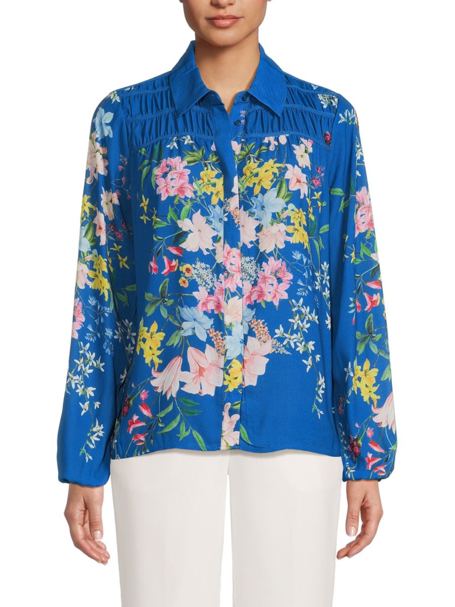 

Цветочная рубашка Tahari, синий мульти