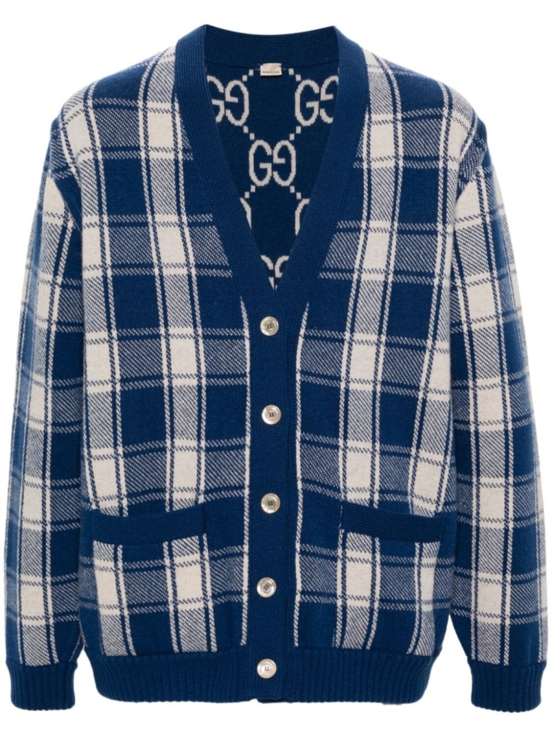 

Gucci двусторонний шерстяной кардиган в клетку, синий