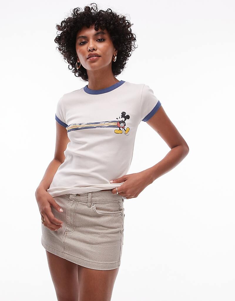 

Черно-белая футболка Topshop Disney с контрастными обручами в стиле ретро и лицензионным принтом Микки Мауса
