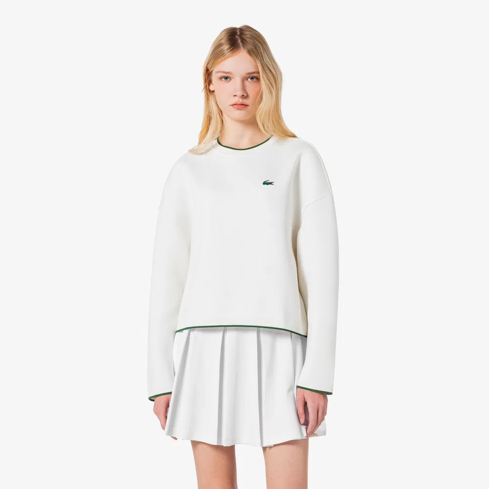 Свитшот женский Lacoste с круглым вырезом, белый/зеленый