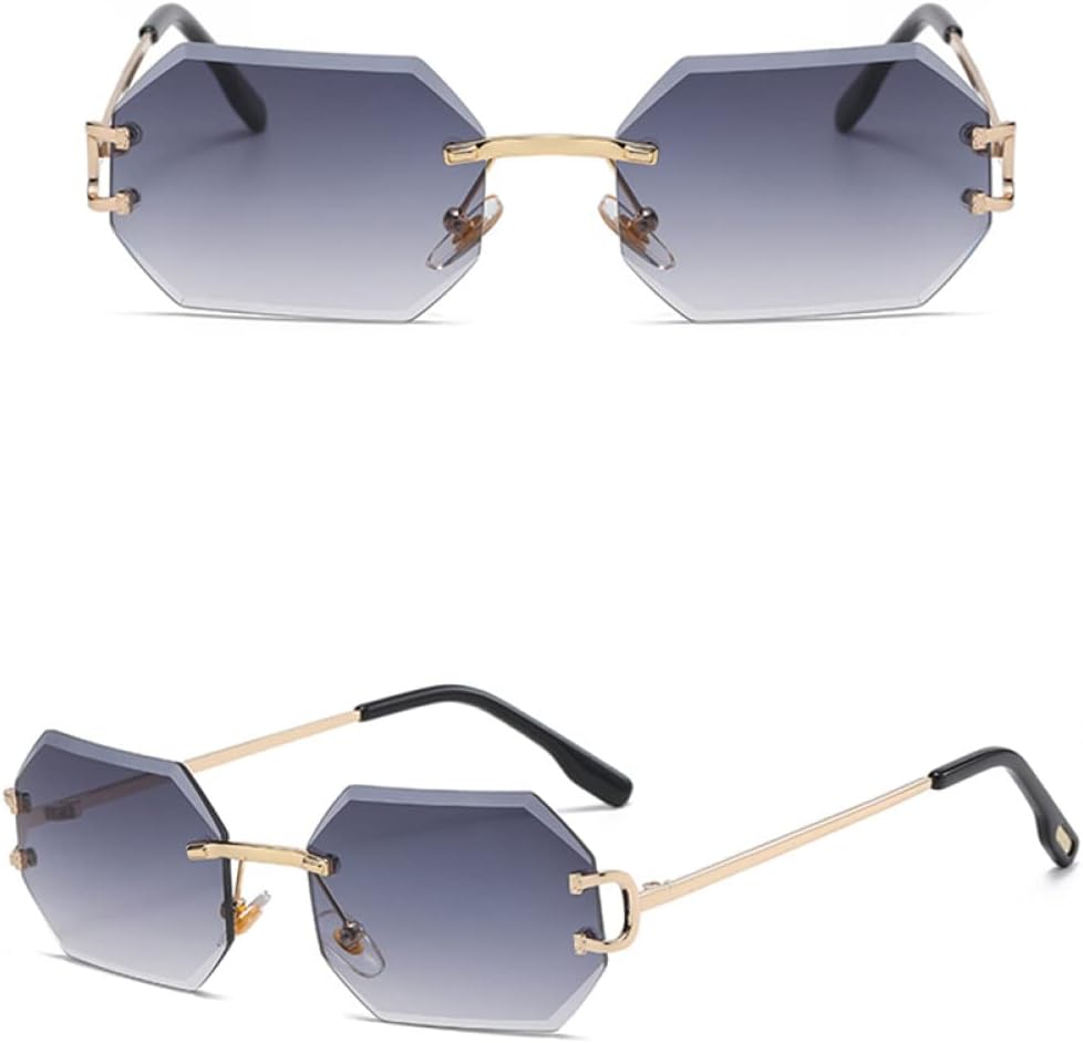 

модные женские солнцезащитные очки без оправы восьмиугольные с защитой от УФ-излучения UV400 без оправы золотистые металлические прямоугольные очки для мужчин generic, Gold With Grey