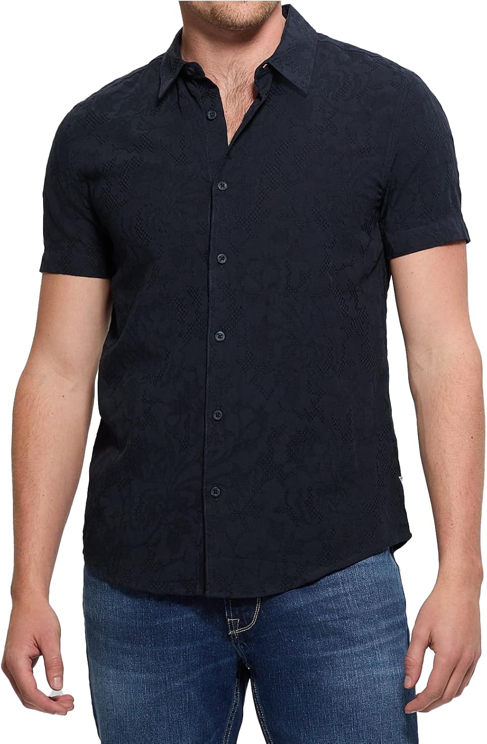 

Мужская короткая рубашка с коротким рукавом Davis Jacquard от GUESS, Smart Blue