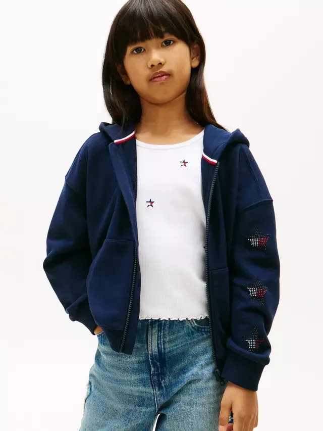 Детская толстовка на молнии из смесовой хлопковой ткани, темно-синяя Tommy Hilfiger