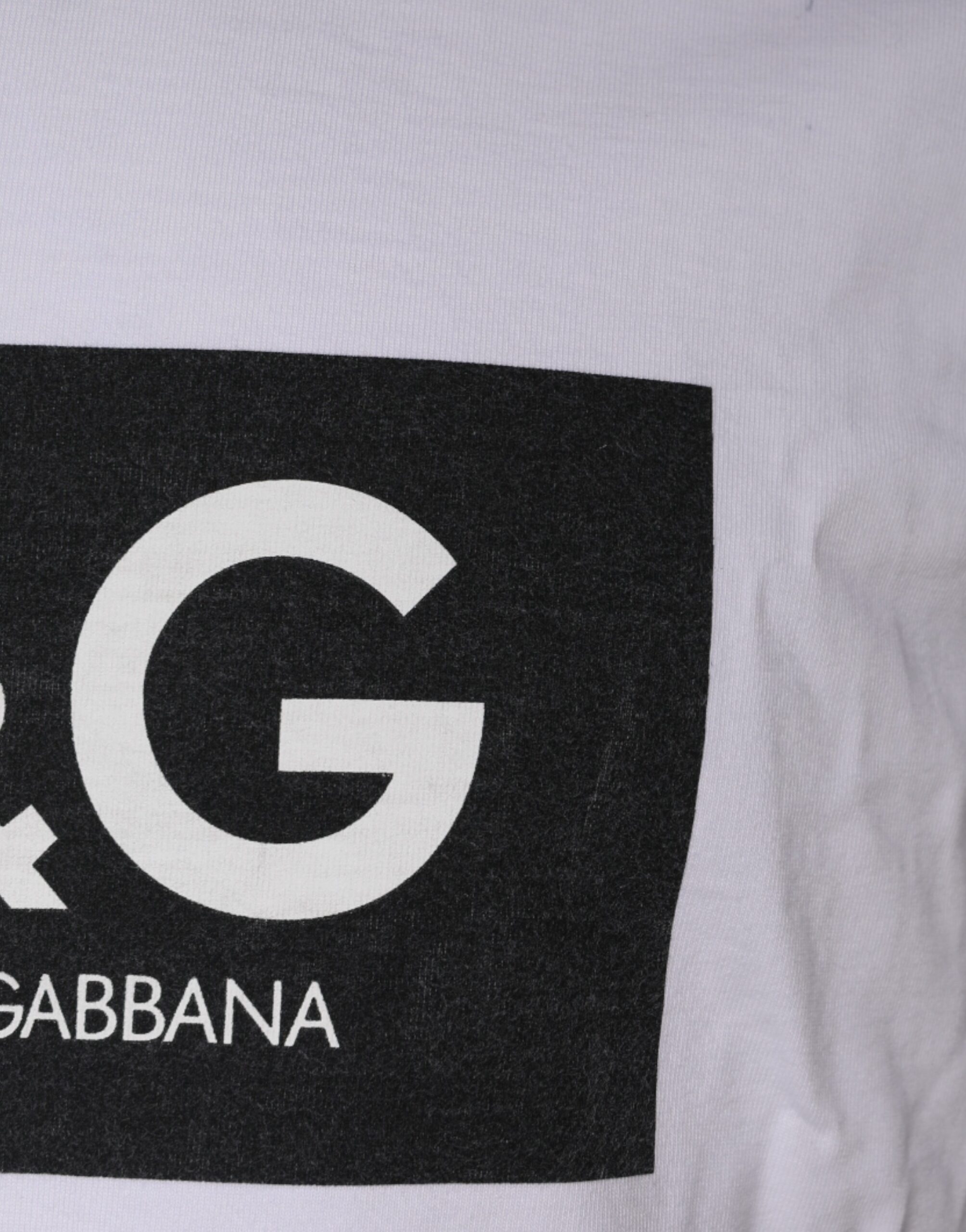 Белая хлопковая футболка с круглым вырезом и принтом логотипа Dolce & Gabbana, белый — фото 3