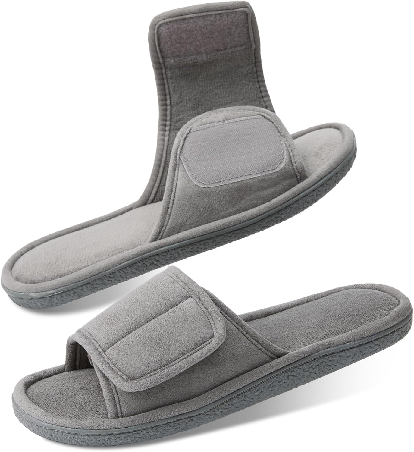 

Мужские тапочки WALKFUN с открытым носком, регулируемые слайдоны с памучной вставкой для дома, мужские тапочки с противоскользящей подошвой, серый