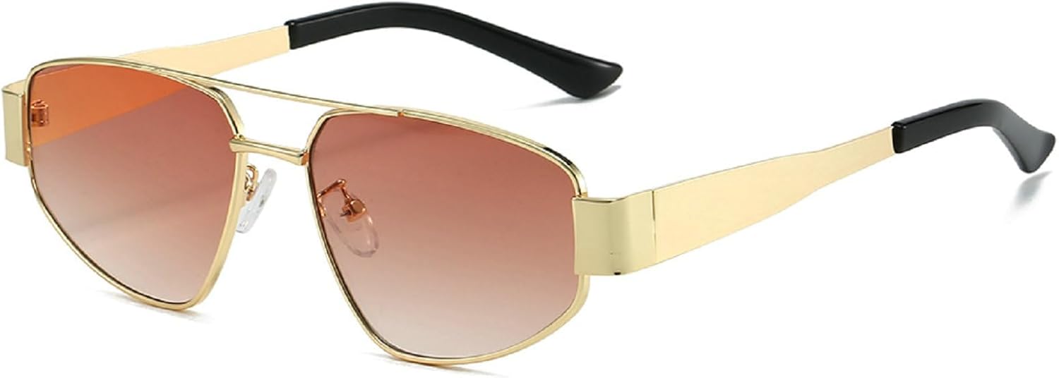 

Ретро металлические солнцезащитные очки «кошачий глаз» с двойной перемычкой для женщин, темно-зеленые, с защитой от УФ-излучения UV400, для мужчин, в стиле панк, N45 mincl, Gradient Brown