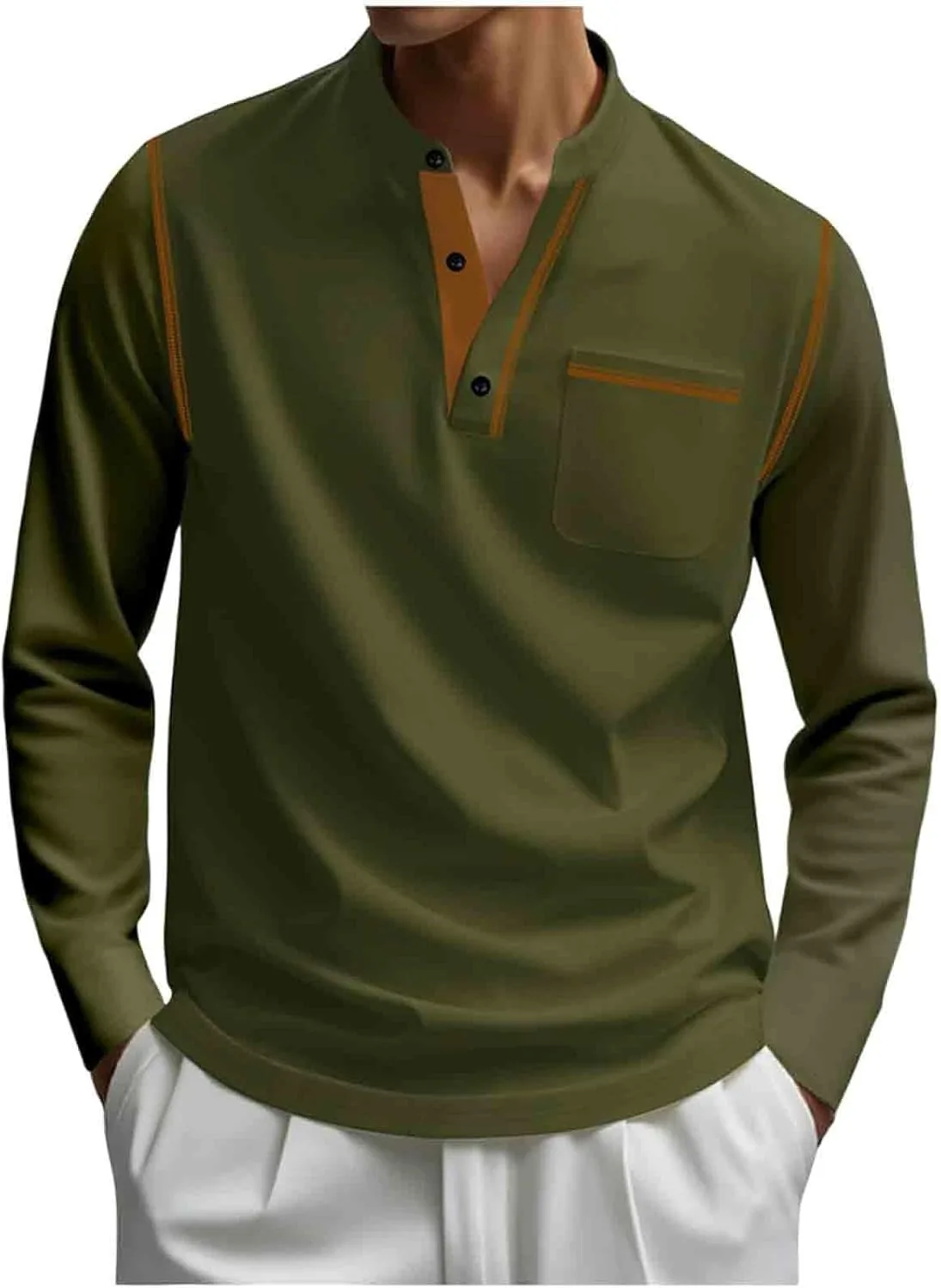 

Мужская рубашка поло с длинным рукавом Slim Fit, легкая, с карманом