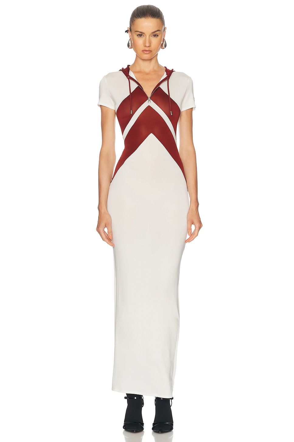 

Длинное платье с инкрустацией в виде шеврона Jean Paul Gaultier, White & Burgundy