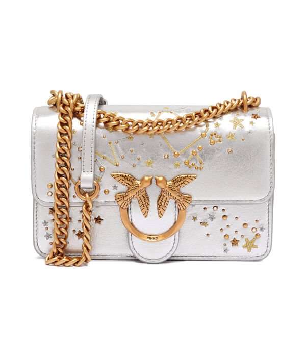

Сумка женская Pinko Love one mini кожаная декорированная, серебряный