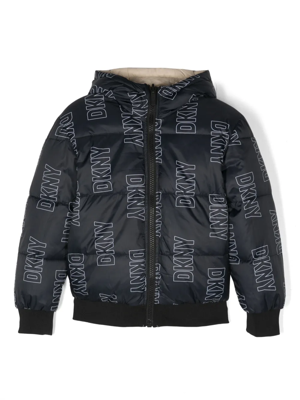 Двусторонний пуховик с капюшоном Dkny Kids, бежевый — фото 4