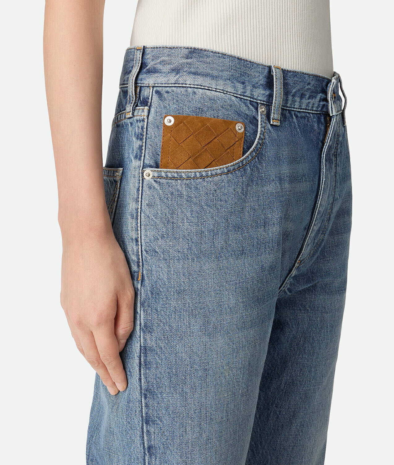 Vintage indigo straight jeans BOTTEGA VENETA, средне-синий — фото 4