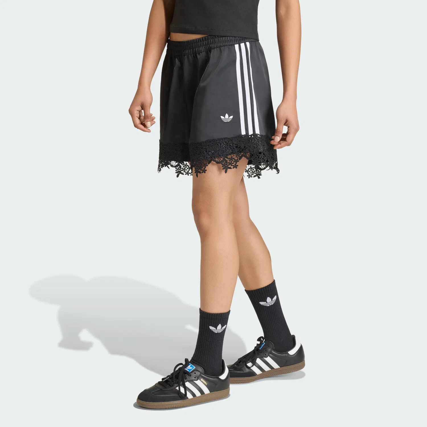 Чёрные атласные шорты Adidas Originals на шнуровке